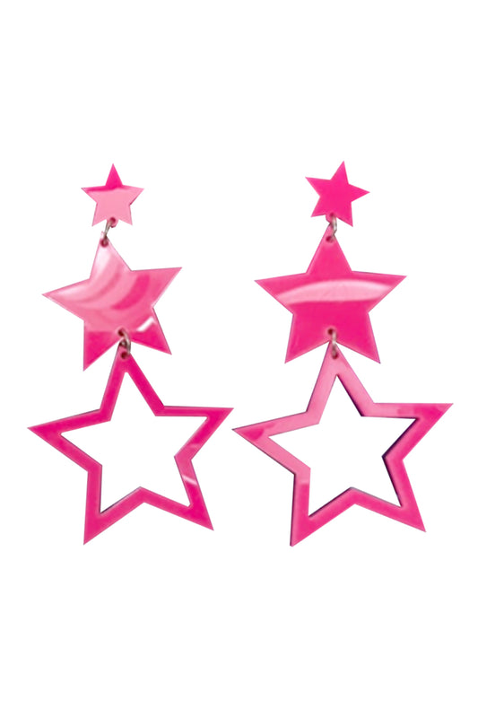 Neon Pink Star Earrings