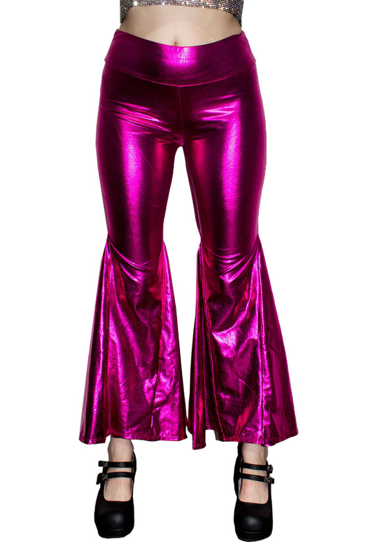 Metallic Hot Pink Flared Disco Pants