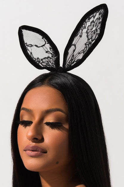Black Deluxe Lace Bunny Headband