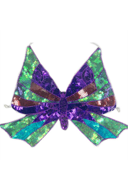 Sequin Purple Green Butterfly Halter Top
