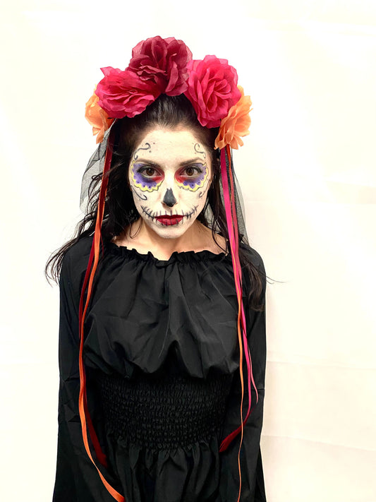 Day of The Dead Pink Orange Veil