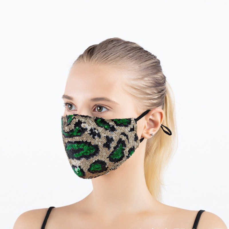 Sequin Gold and Green Leopard Face Mask