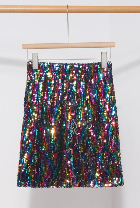 Rainbow Sequin Midi Skirt