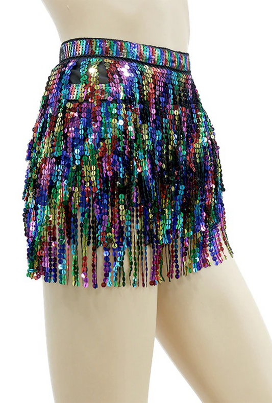 Black & Rainbow Sequin Wrap Skirt