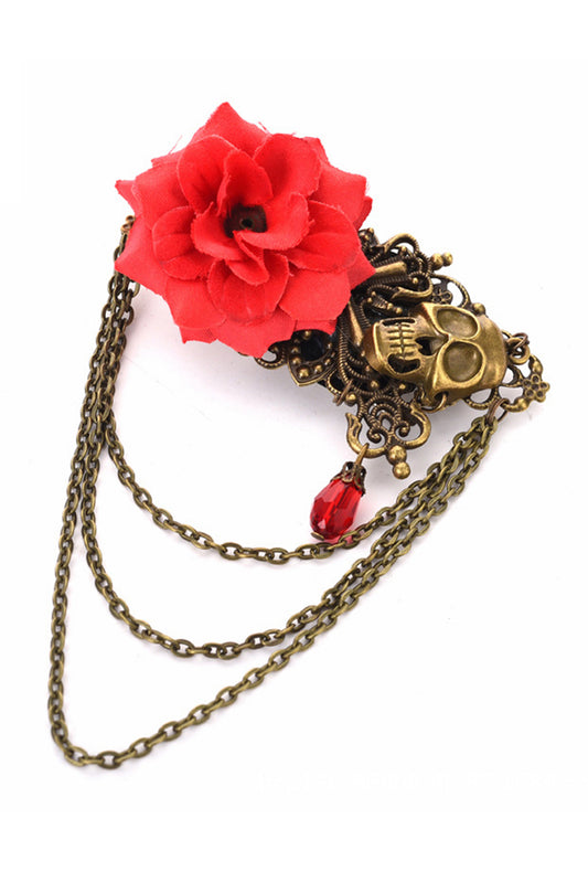 Red Rose & Skull Brooch