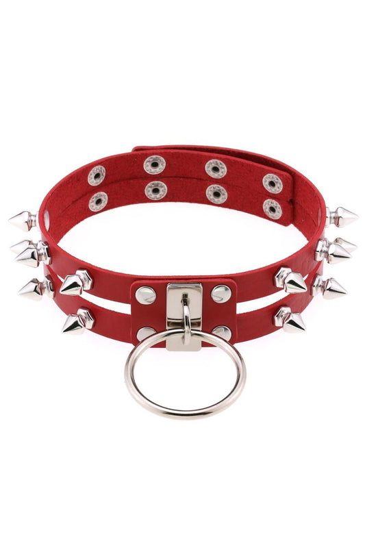 Red Double Spike O-Ring Choker