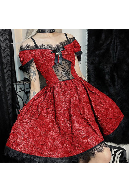 Red Gothic Lace Dress With Body Suit -  Canada