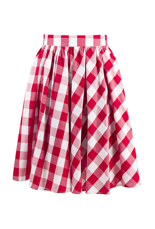 1950s Red and White Plaid Circle Skirt