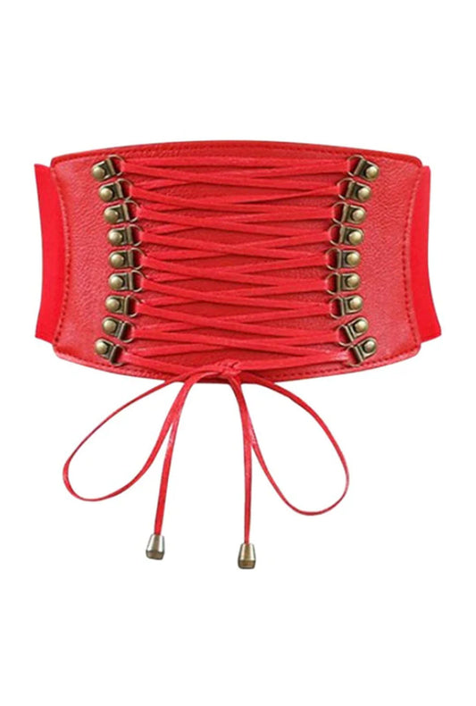Pleather Red Lace-Up Corset Belt