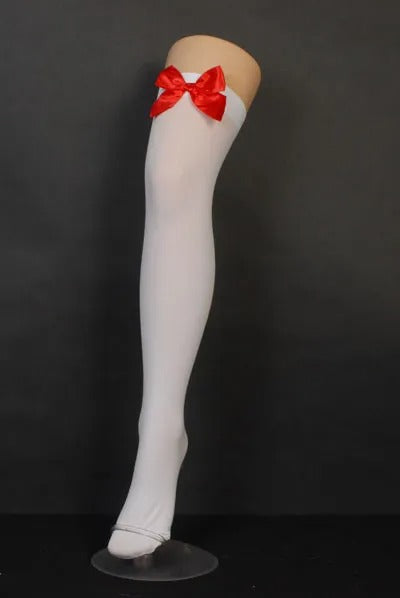 White Thigh Highs with Red Bows