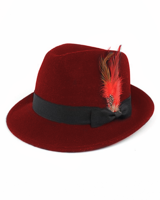 Red Trilby Hat with Feather