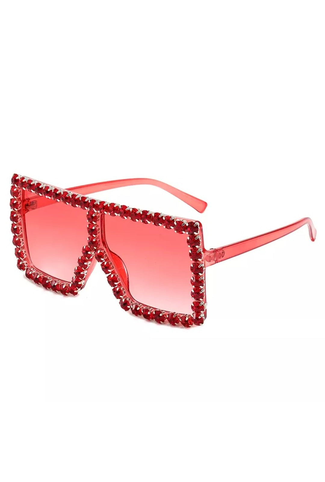 Fashion Red Lens Rhinestone Frame Glasses