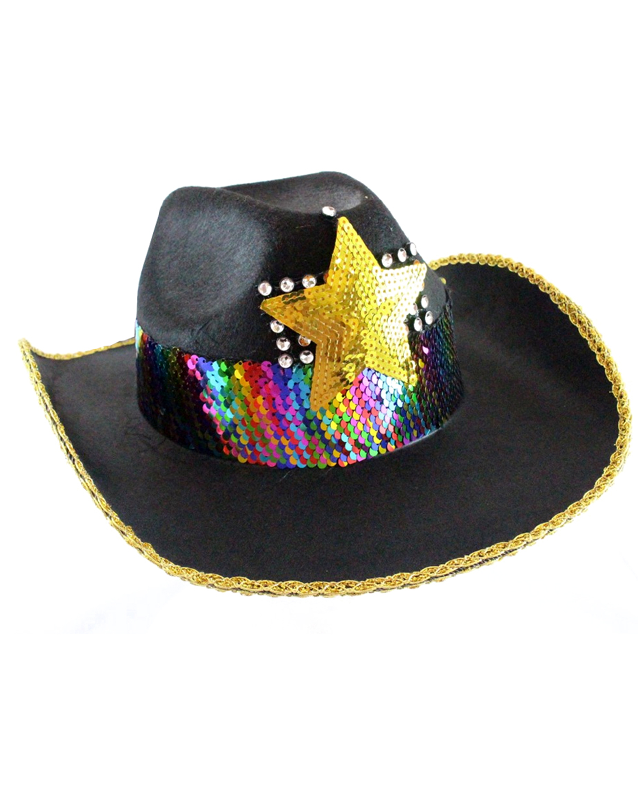 Rainbow and Gold Sequin Cowboy Hat