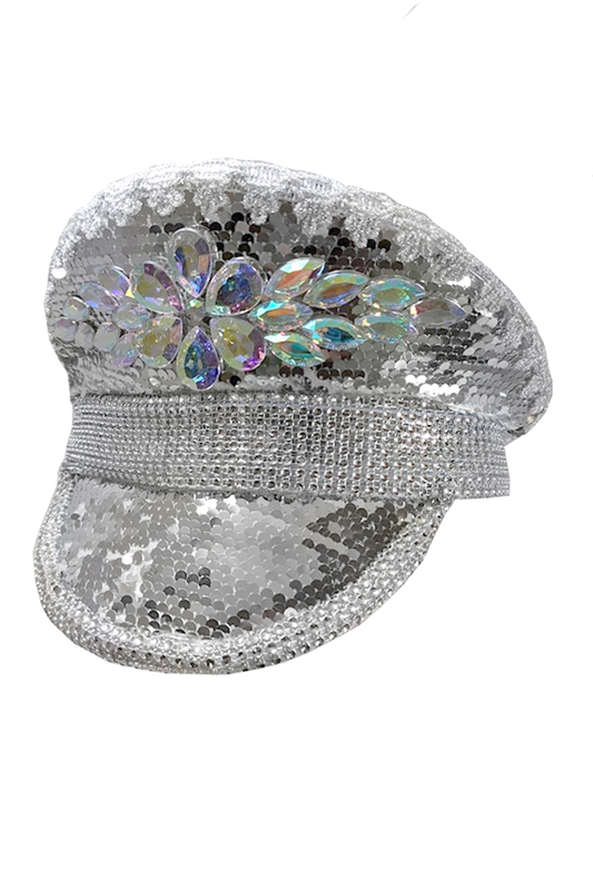 Sequin Silver LED Light Up Cap