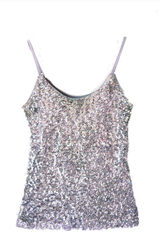 Silver Iridescent Sequin Tank Top