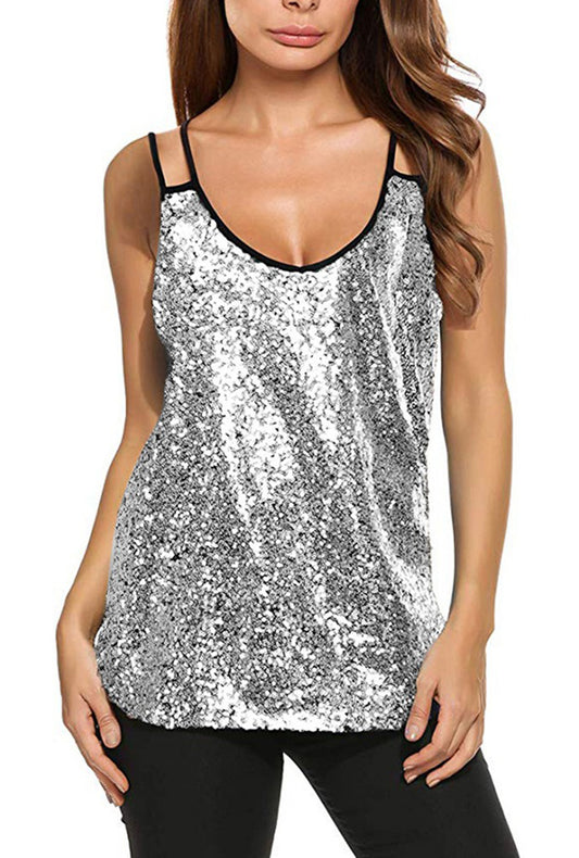 Light Silver Sequin Tank Top