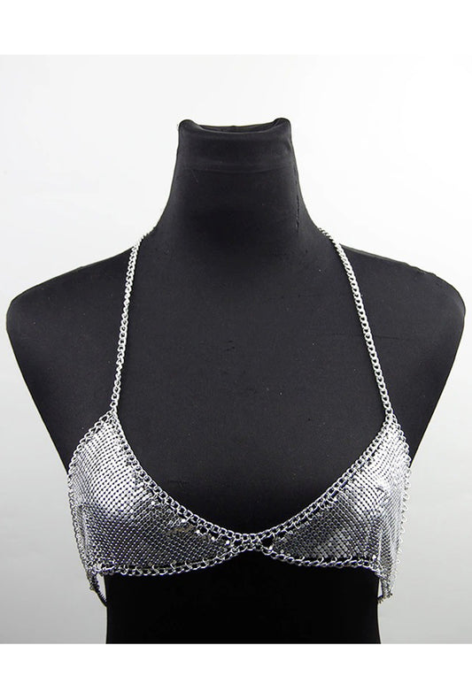 Silver Metal Mesh Triangle Bra