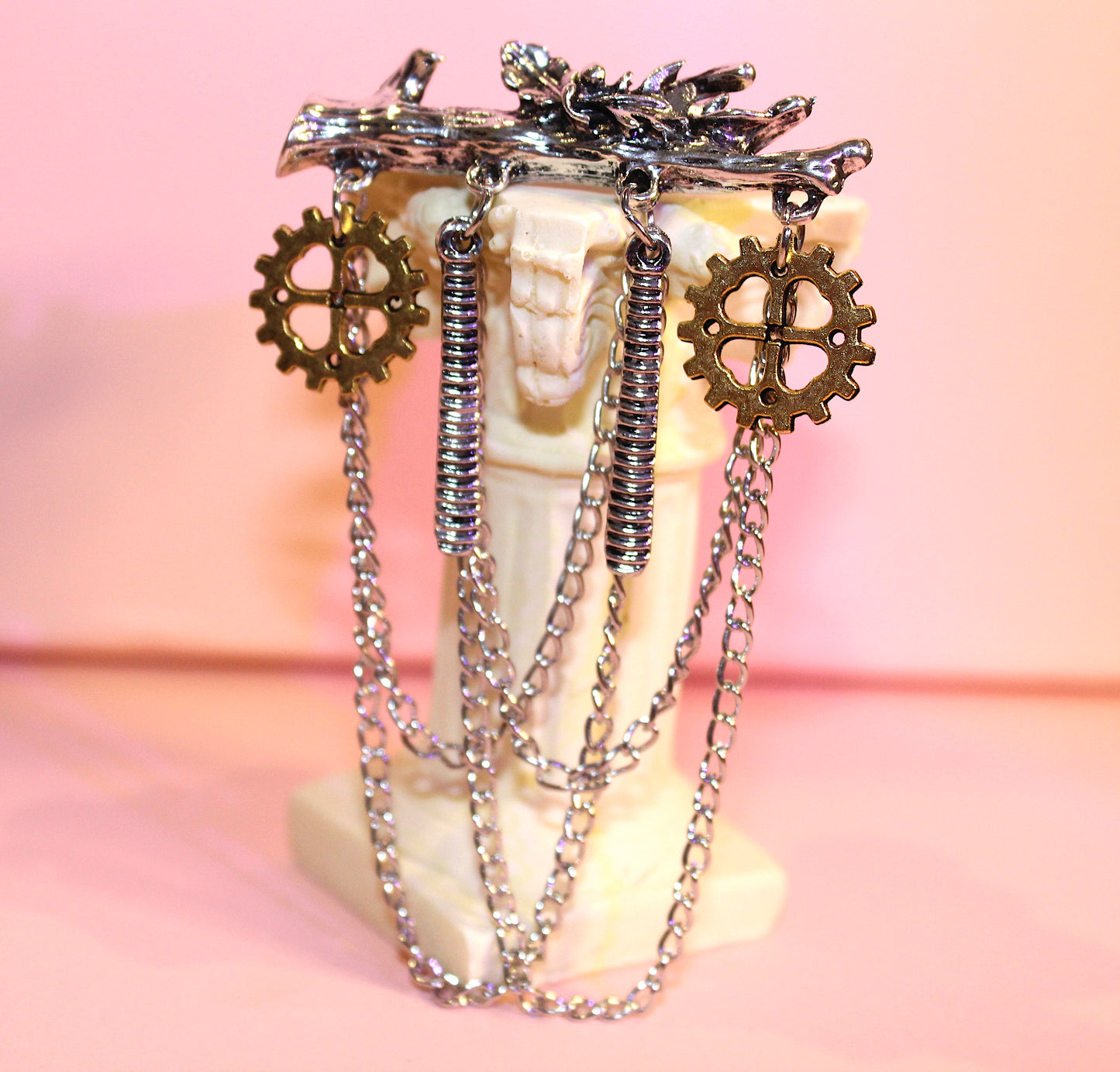 Steampunk Brooch Log Mixed Metals