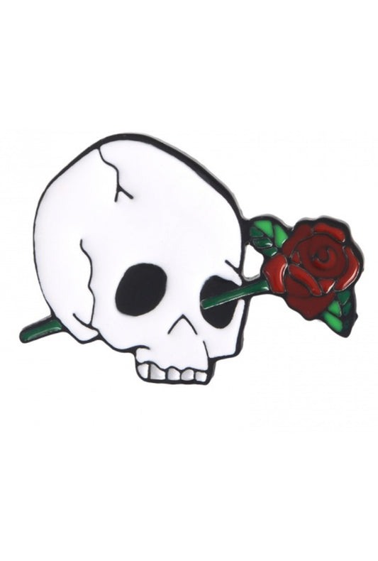 Skull with Rose Enamel Pin