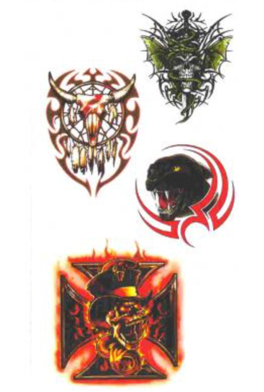 Cougar, Flames and Skulls Temporary Tattoos