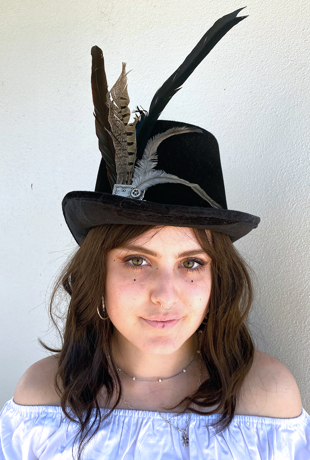 Steampunk Long Brown Feather Hat (VV)