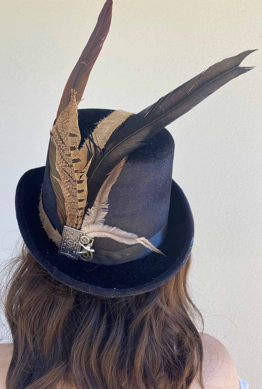 Steampunk Long Brown Feather Hat (VV)