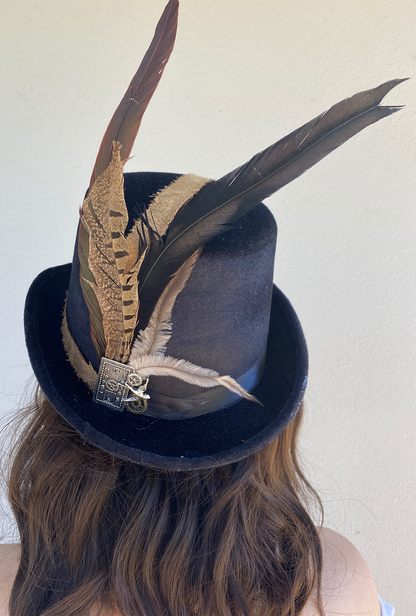 Steampunk Long Brown Feather Hat (VV)