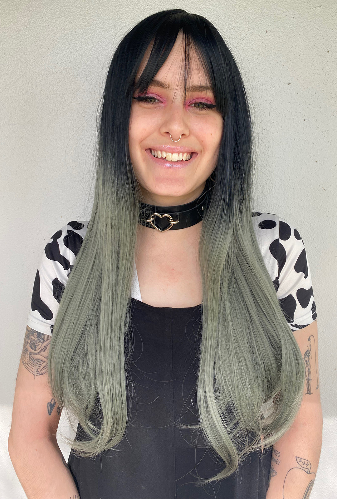 Deluxe Straight Ombre Black to Sage Silver Wig