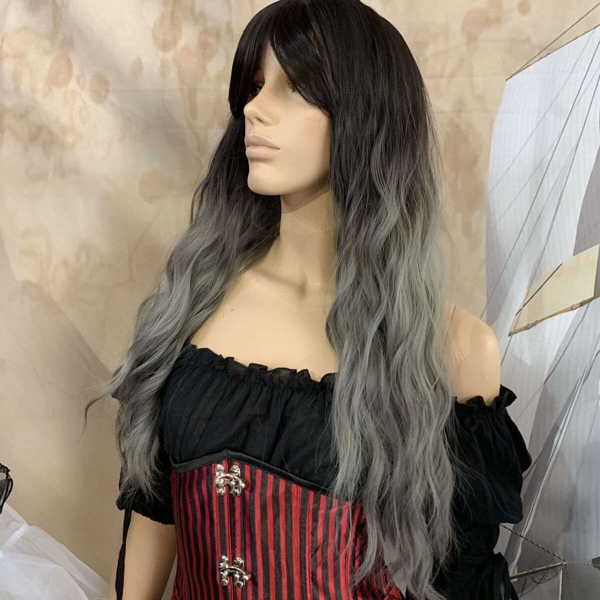 Deluxe loose wave Ombre Black to Dark Grey Wig
