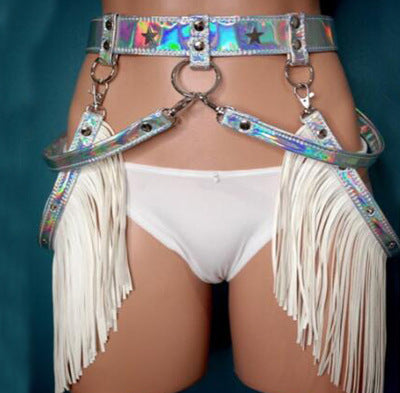 Holographic Tassel and Chain Belt