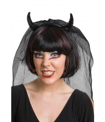 Black Sequin Devil Horns and Veil