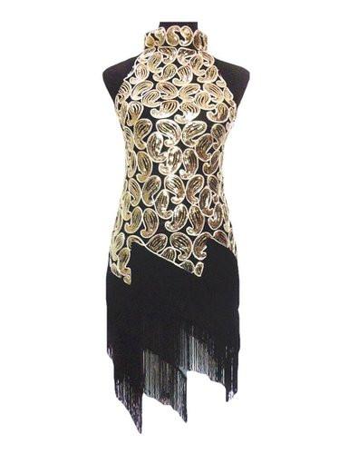 Black High Neck Sequin Paisley Fringed 1920's Dress