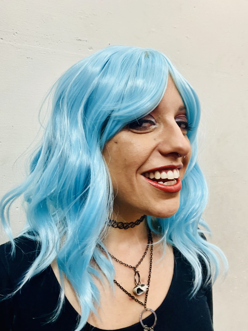 Deluxe Shoulder Length Loose Wave Aqua Blue Wig