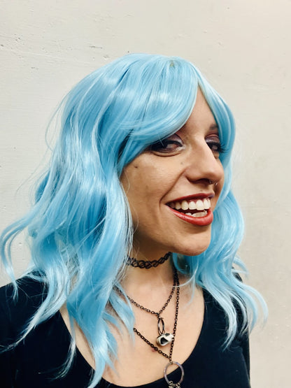 Deluxe Shoulder Length Loose Wave Aqua Blue Wig