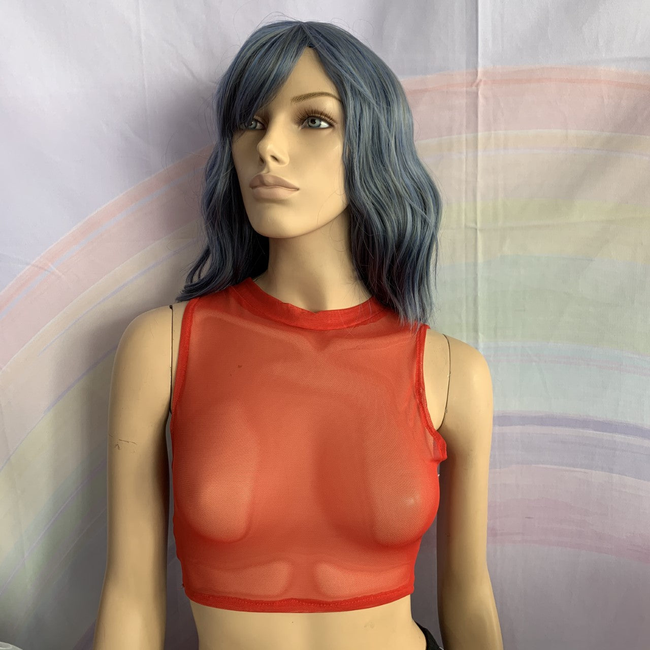 Cropped Mesh Singlet Red