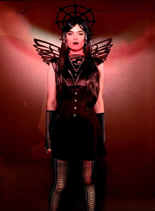 Black Fallen Angel Glitter Wings and Headband