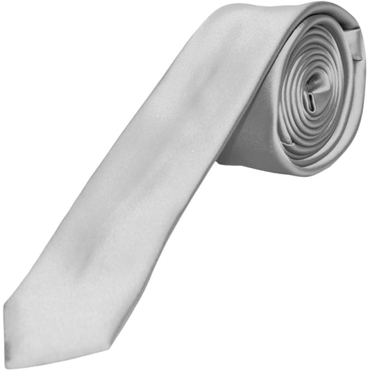 Silver Satin Skinny Neck Tie
