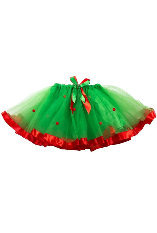 Green Christmas Tutu with Red Pom-Poms