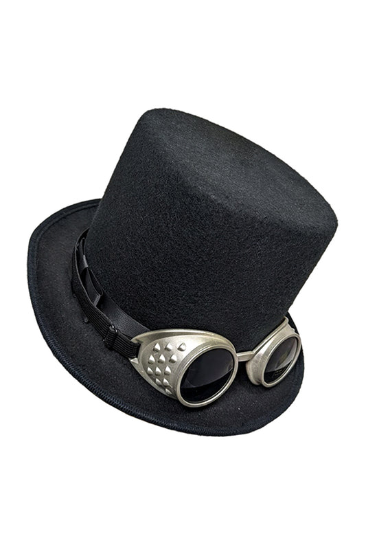 Black Top Hat with Silver Goggles