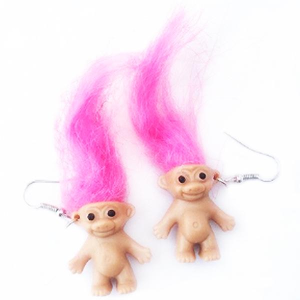 Pink Haired Troll Earrings