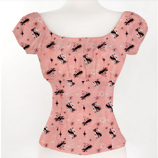 Retro Cat Pink Pin Up Top