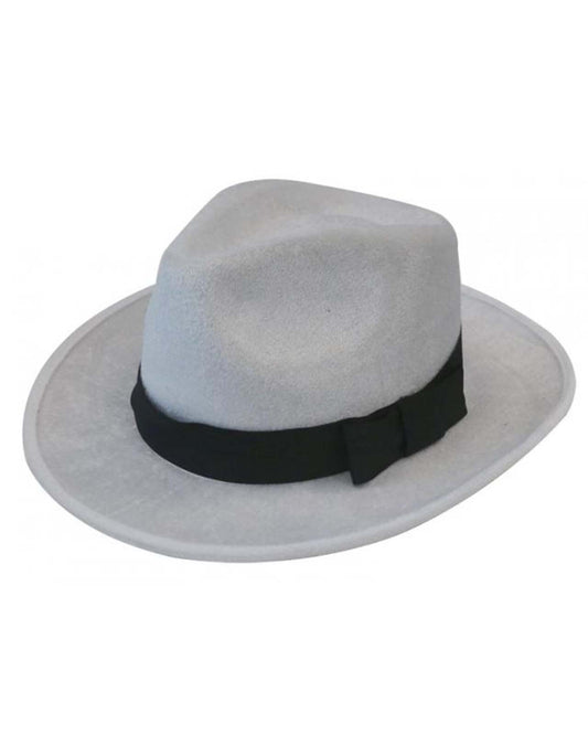 White Deluxe Gangster Hat with Black Band