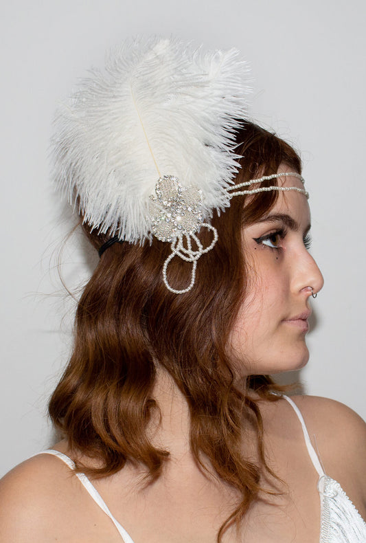 White Flower Feather Gatsby Headband