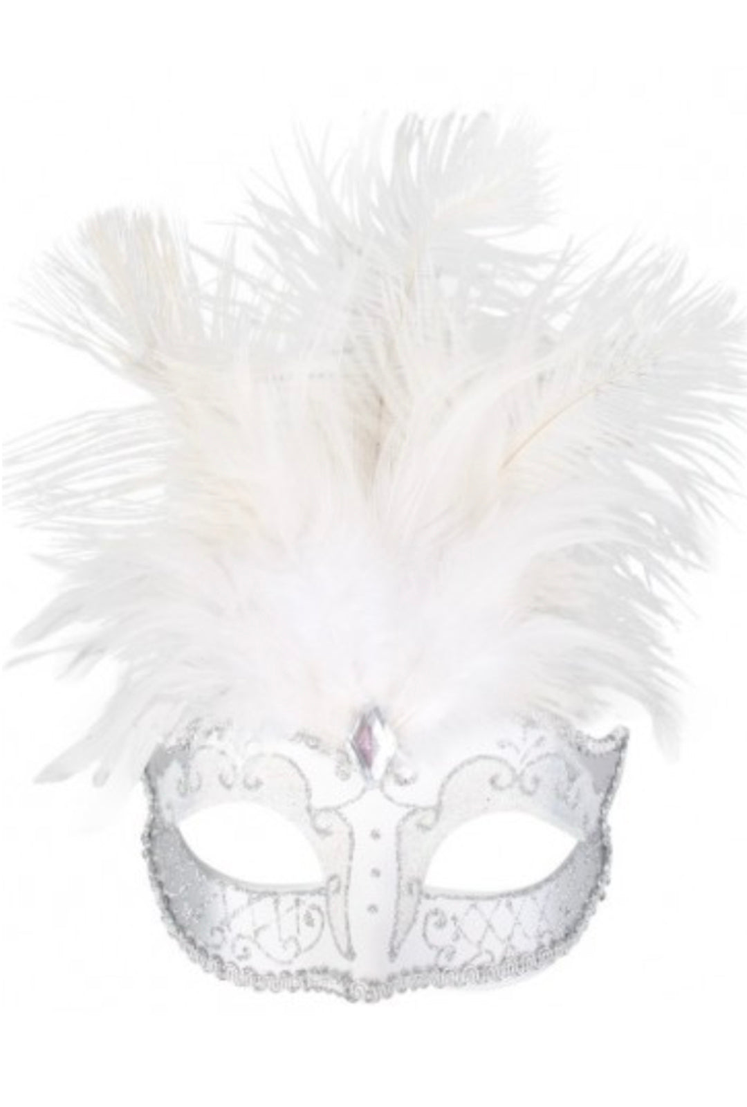 Silver Deluxe Feathered Mask