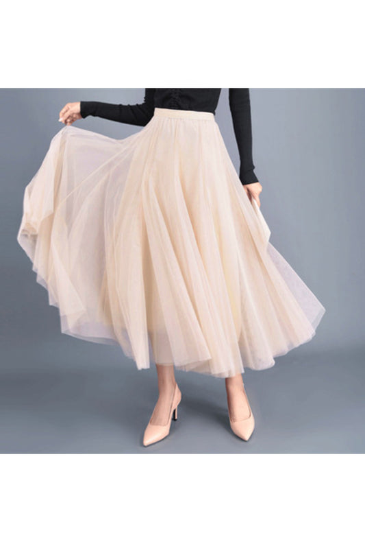 Cream Beige Long Tulle Skirt